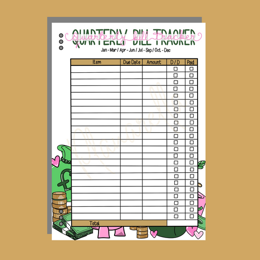 Quarterly Bill Tracker - Single Page