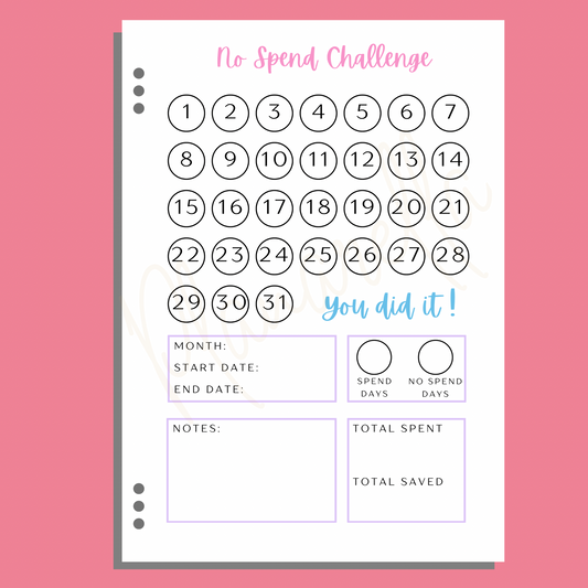 No Spend Challenge - Planner Page