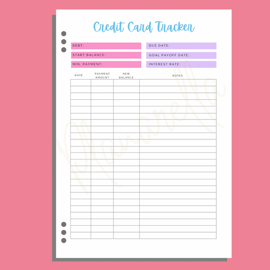 Credit Card Tracker - Single Planner Page