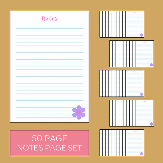 Notes Page Bundle - Set of 50 Pages - Coloured