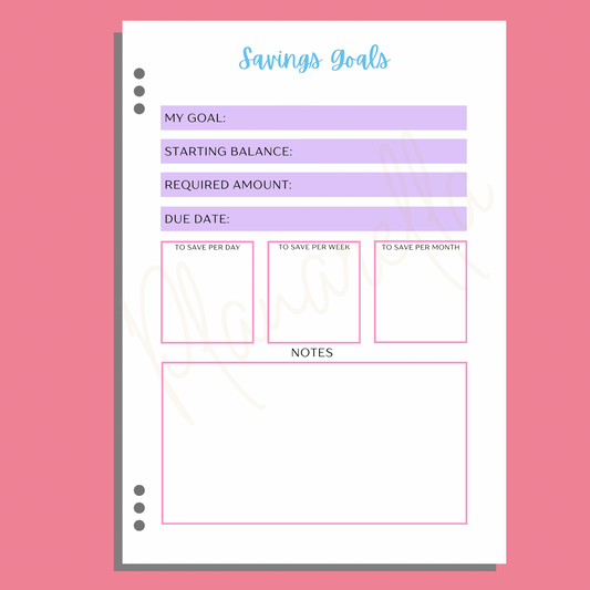 Savings Goals - Single Planner Page