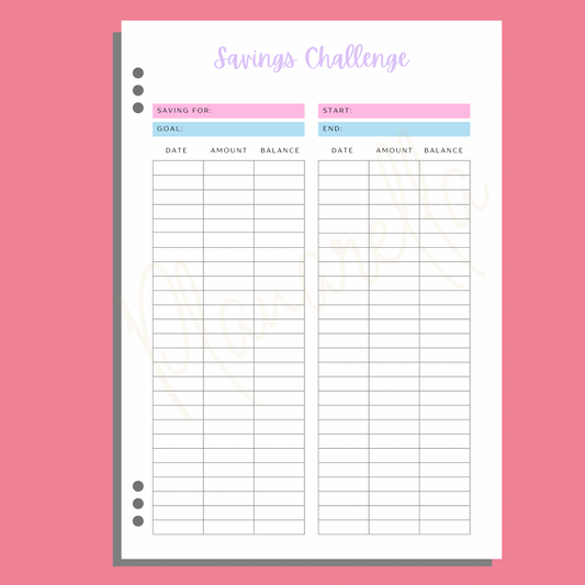 Savings Challenge - Single Planner Page