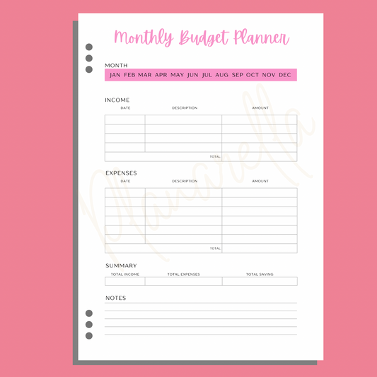 Monthly Budget - Single Planner Page