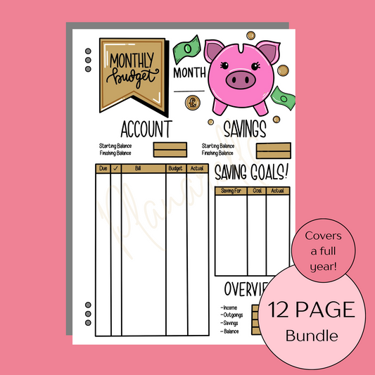 Monthly Budget - 12 Page Bundle