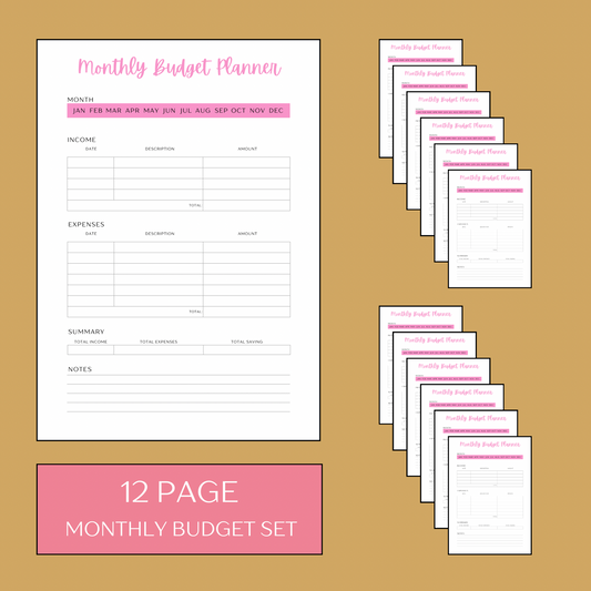 Monthly Budget Planner Bundle - Set of 12 Pages